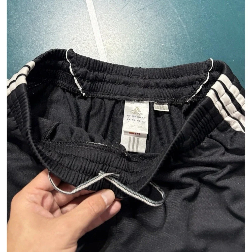 Vintage Adidas Shorts Black Soccer Running Men's Medium White Striped Y2K
